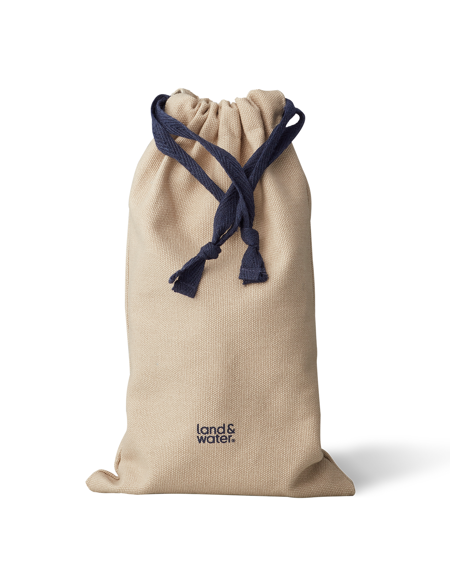 A drawstring gift bag, branded land&water