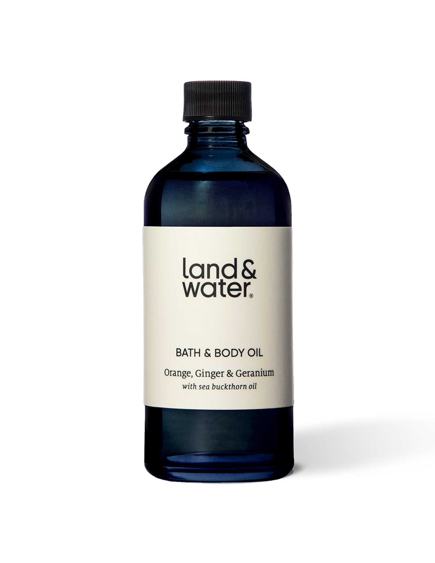 A land&water bath and body oil with orange, ginger and geranium.