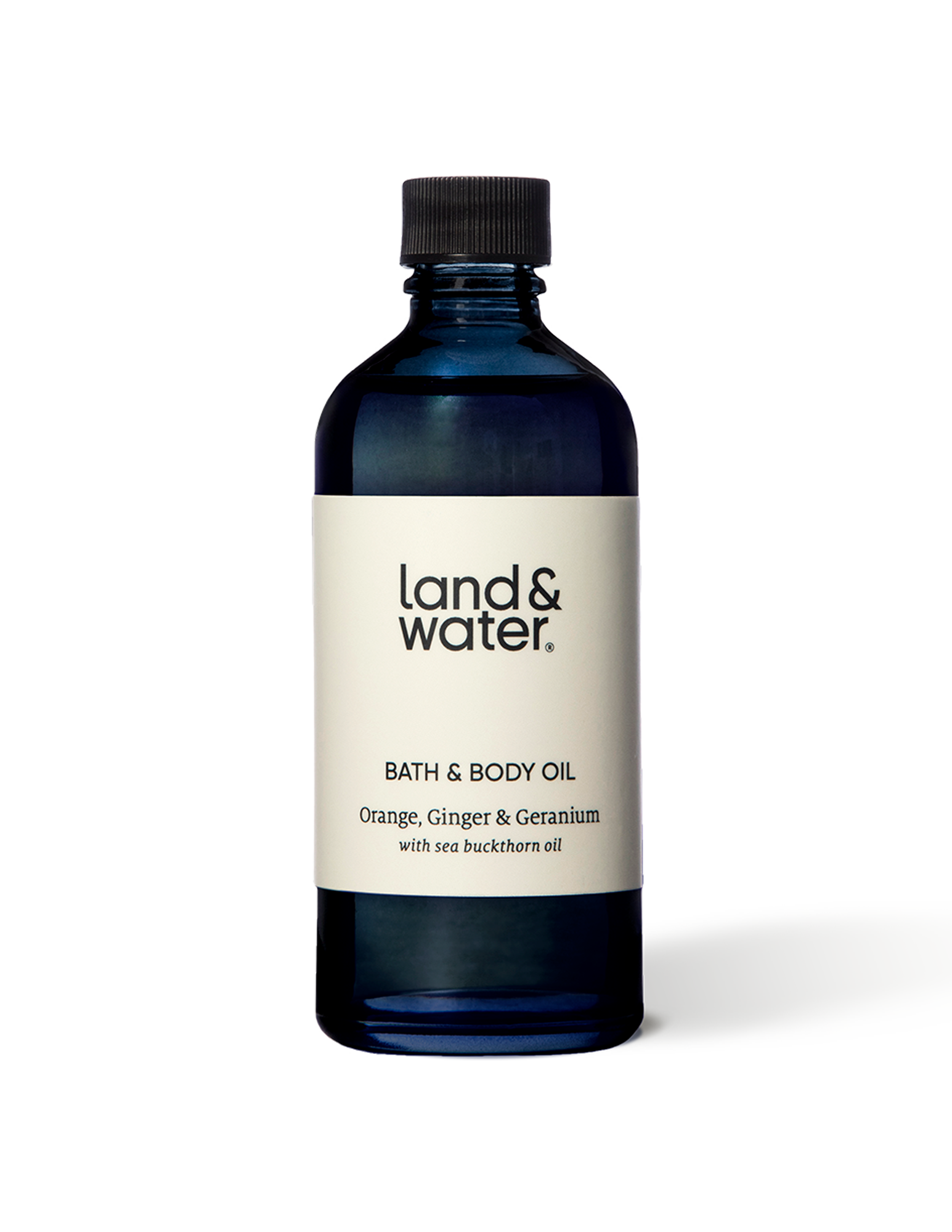 A land&water bath and body oil with orange, ginger and geranium.