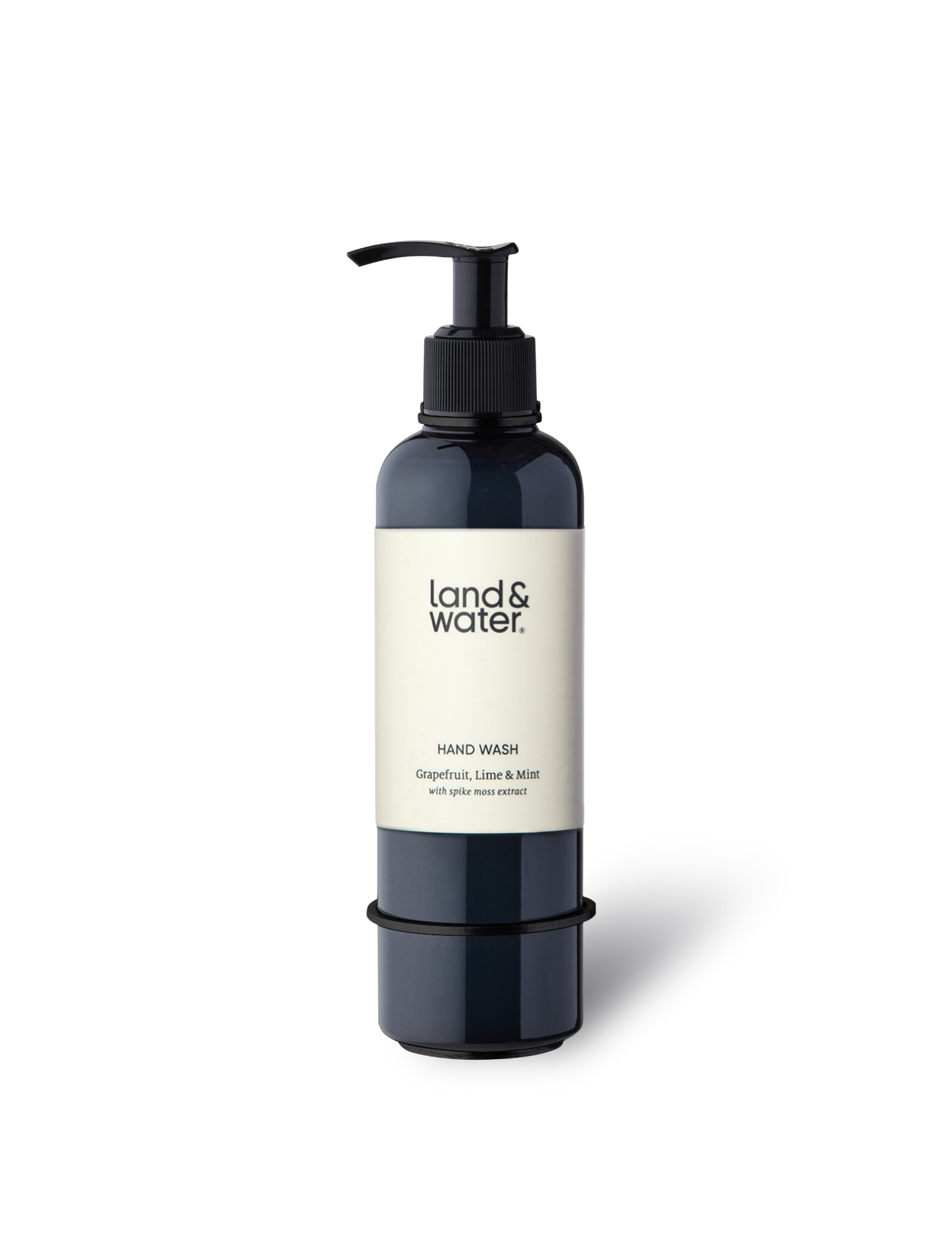 A single black wall bracket designed to hold a bottle, with a pump bottle displayed in front.