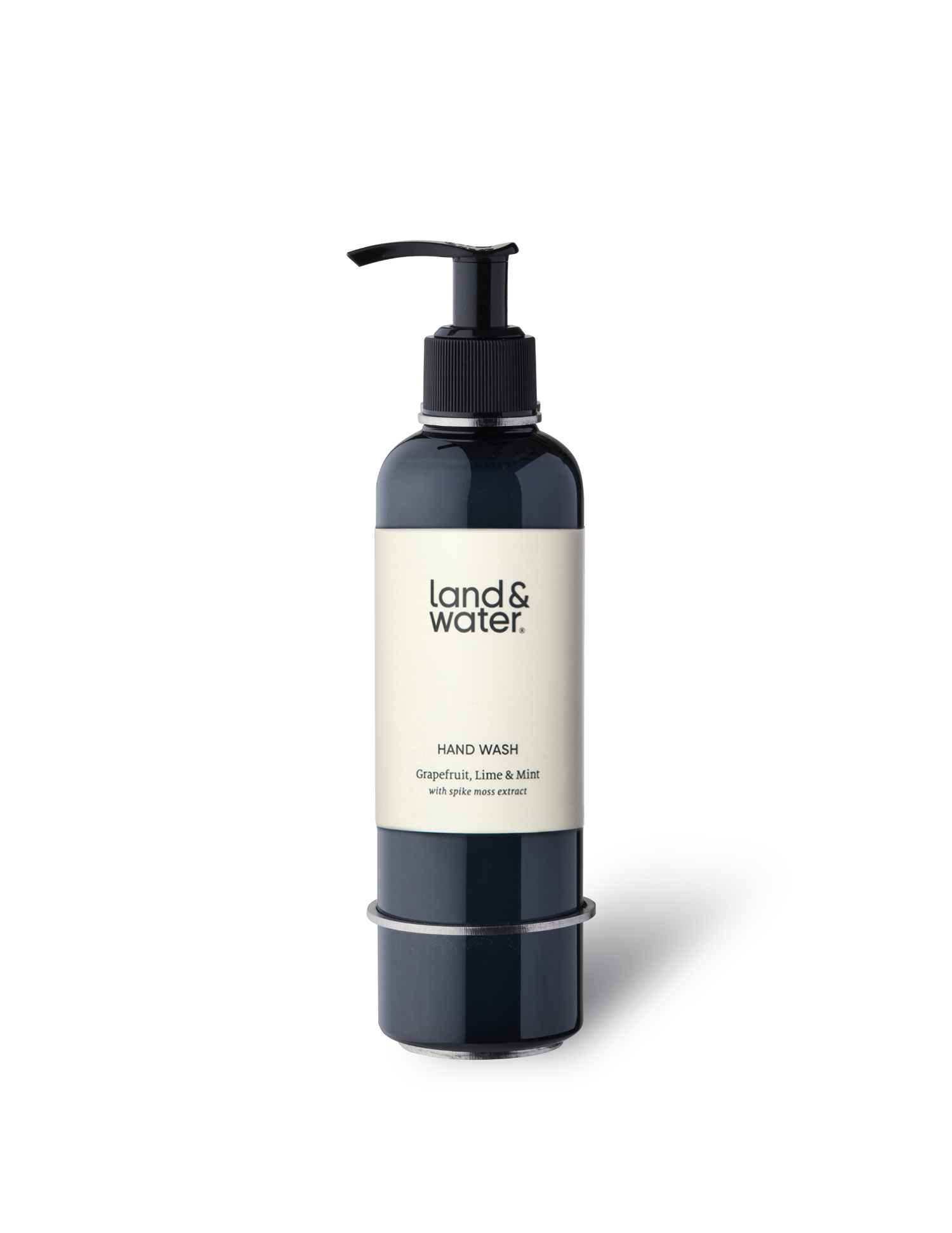A single wall bracket in brushed stainless steel designed to hold a bottle.