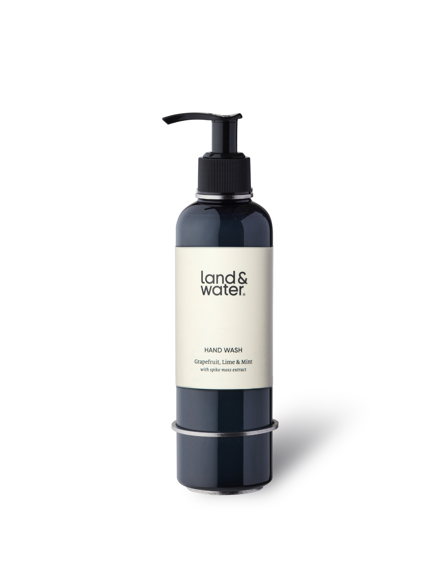 A single wall bracket in brushed stainless steel designed to hold a bottle.
