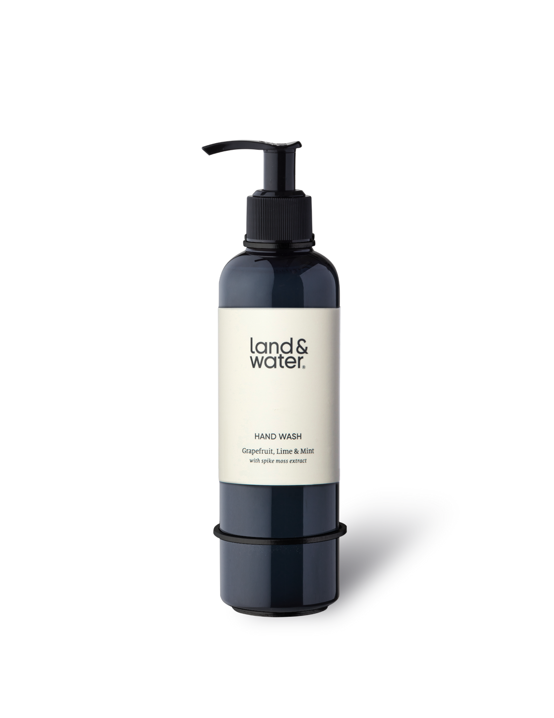 A single black wall bracket designed to hold a bottle, with a pump bottle displayed in front.