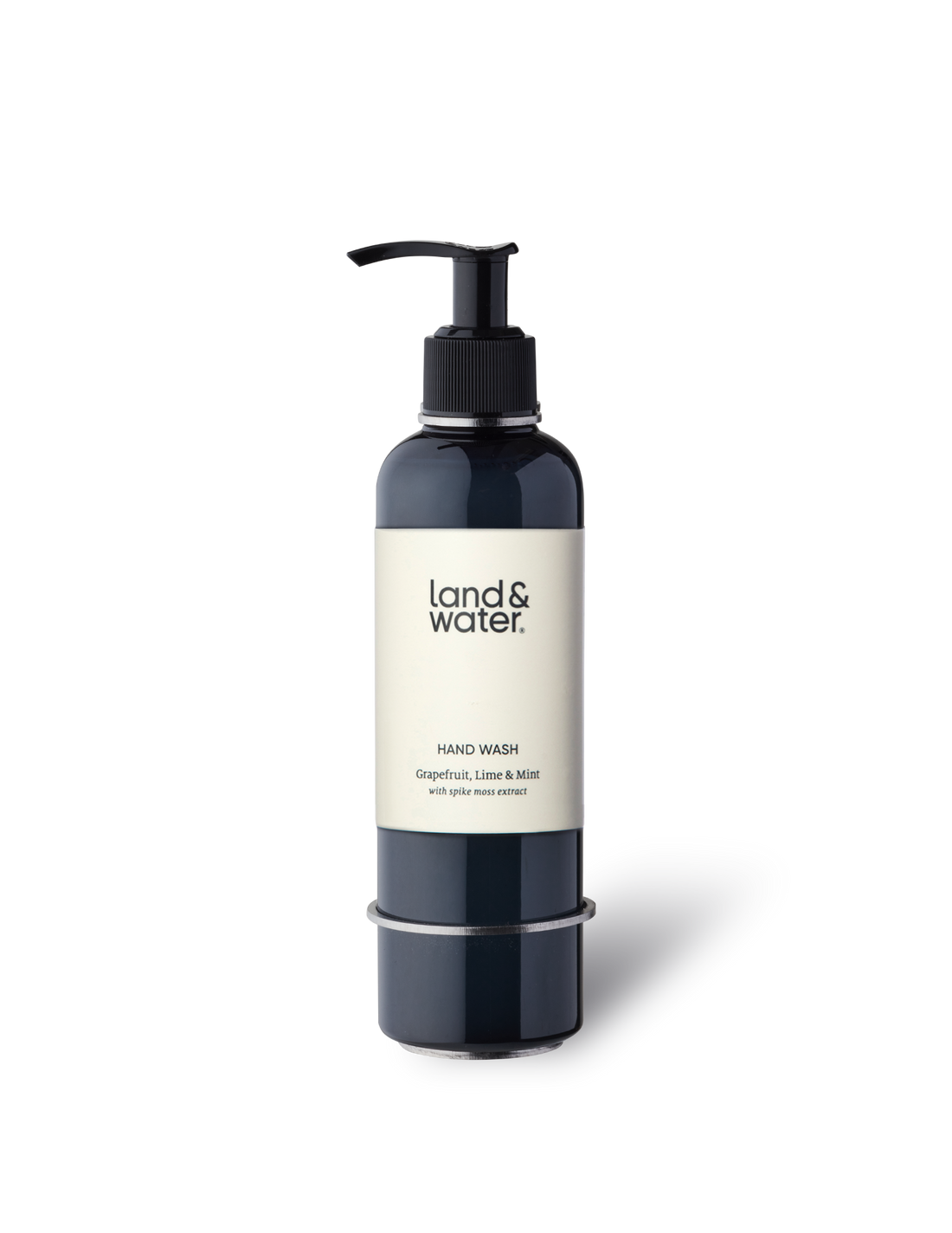 A single wall bracket in brushed stainless steel designed to hold a bottle.